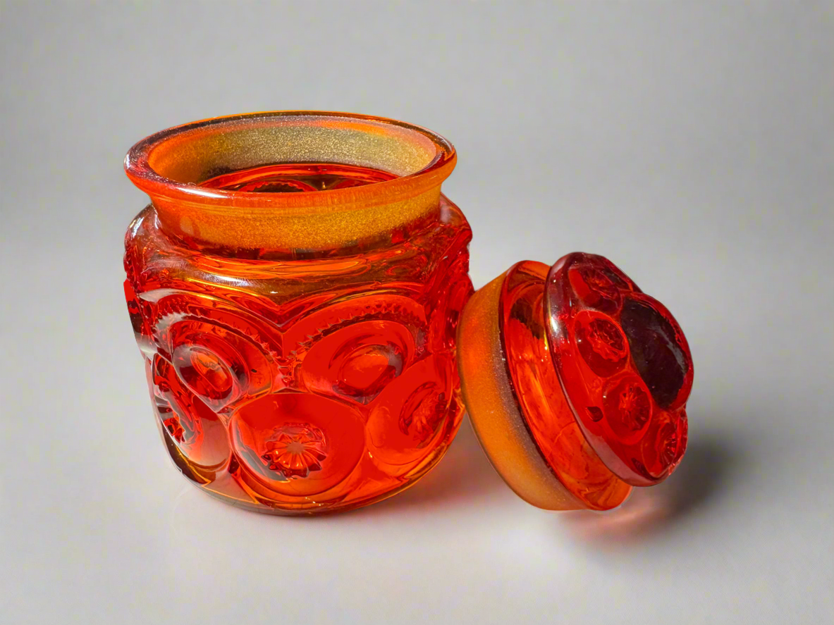 L. E. Smith Orange Raised Sunburst Moon Style Vanity Jar