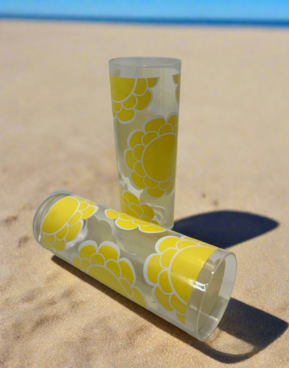Vintage Colony 70's  Yellow Flower Glasses (Set of 4)