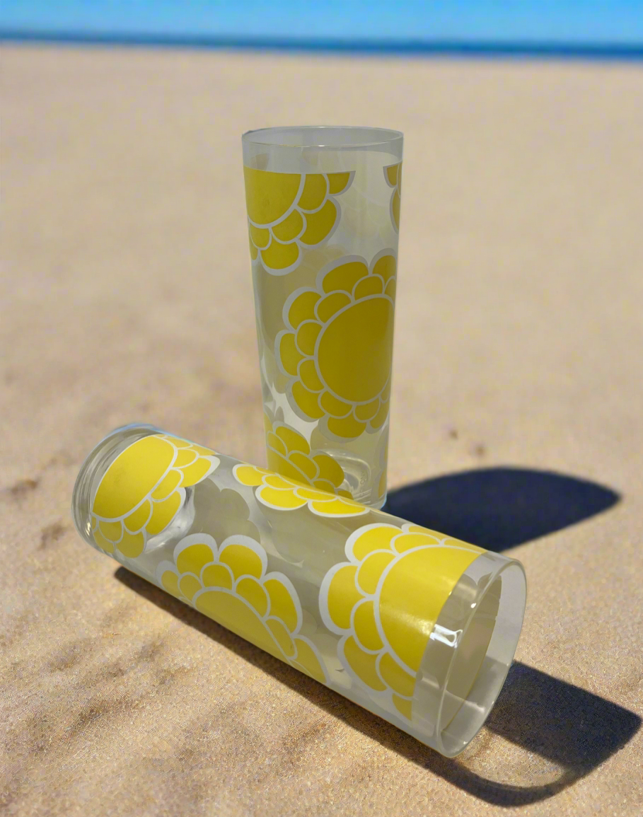 Vintage Colony 70's  Yellow Flower Glasses (Set of 4)
