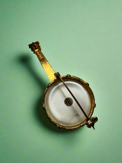 Vintage Damascene Spanish Banjo Brooch