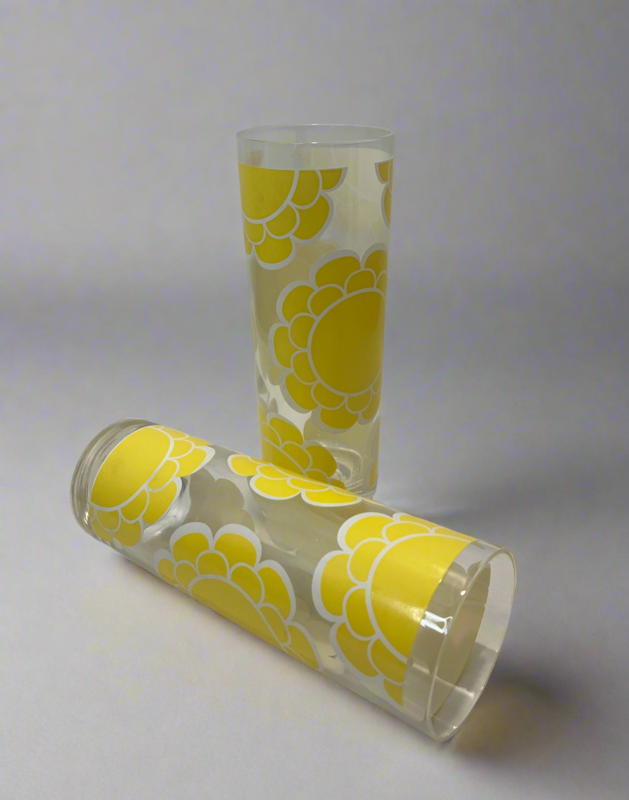 Vintage Colony 70's  Yellow Flower Glasses (Set of 4)