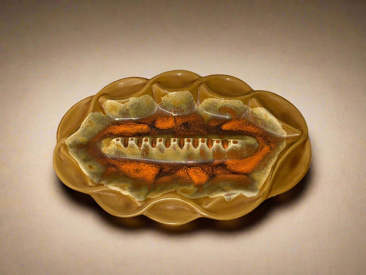 MCM Glazed Ceramic Intertwined Fat Lava Style Ashtray