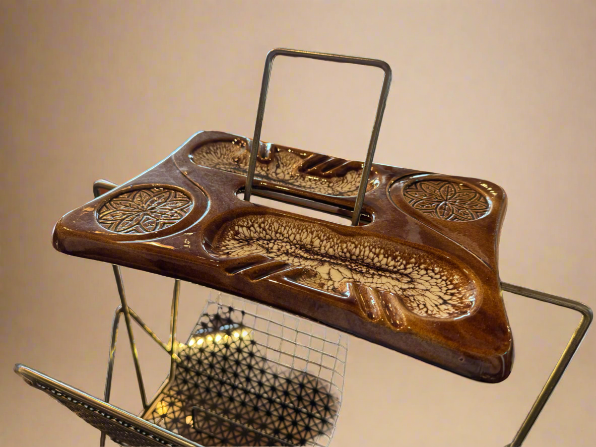 MCM Magazine Rack with Ceramic Ashtray And Coaster Top