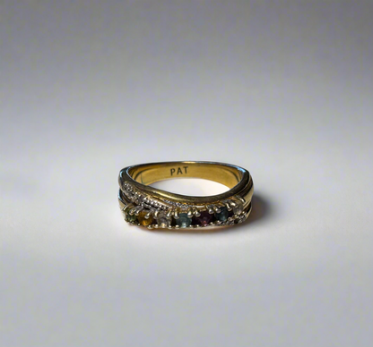 Gold Toned Colorful Rhinestone Crossover Ring