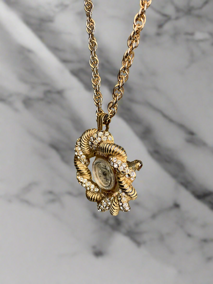 MJM Gold Toned Clock Brooch/Necklace