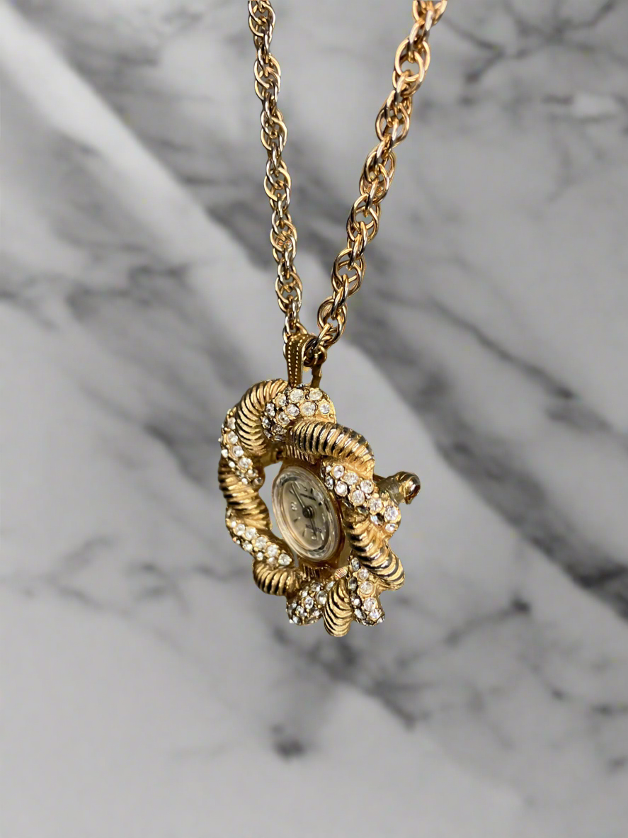 MJM Gold Toned Clock Brooch/Necklace
