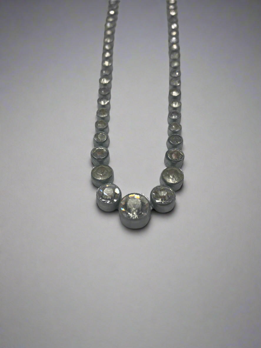 Vintage Czechoslovakian Bezel Set Rhinestone Necklace