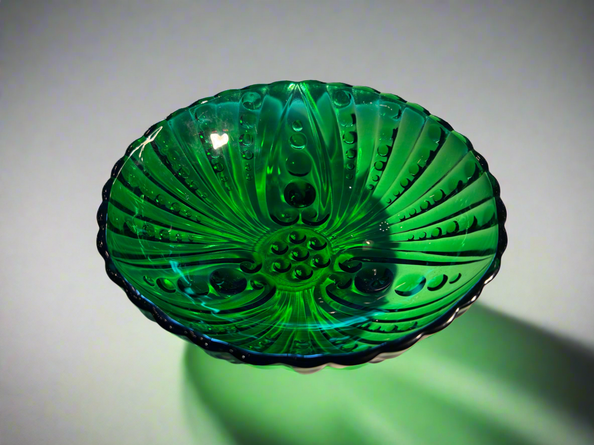 Green Bubble Pressed Glass Bowl