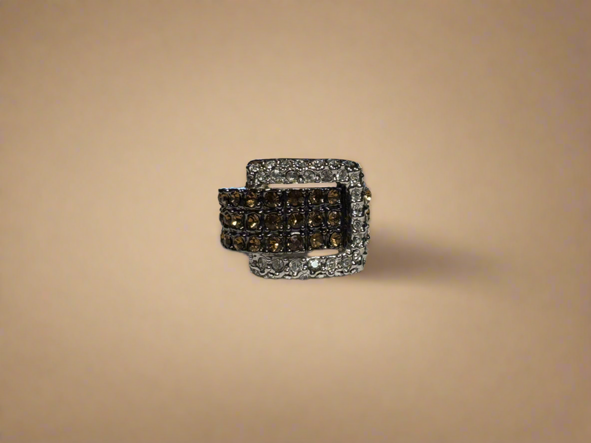 Belt Buckle Chocolate Rhinestone Ring