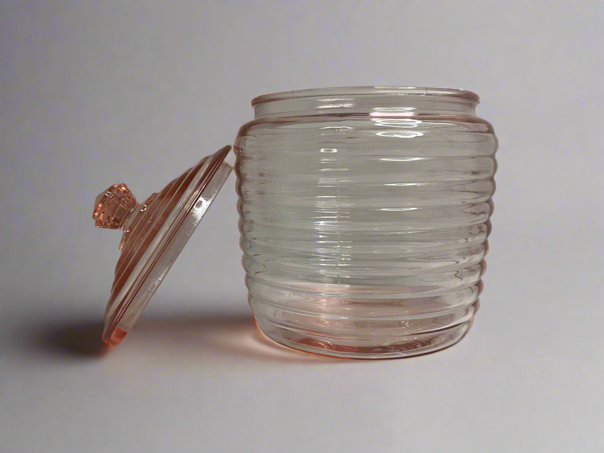 Pink depression Ribbed Cookie Jar