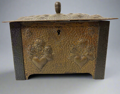 1934 handmade copper trinket box with lock and key