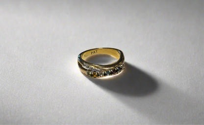 Gold Toned Colorful Rhinestone Crossover Ring