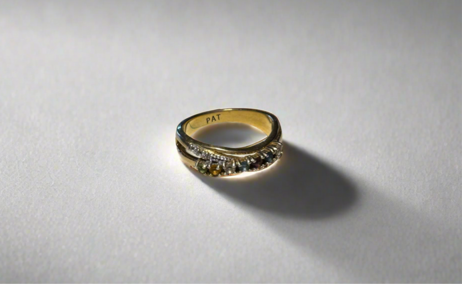 Gold Toned Colorful Rhinestone Crossover Ring