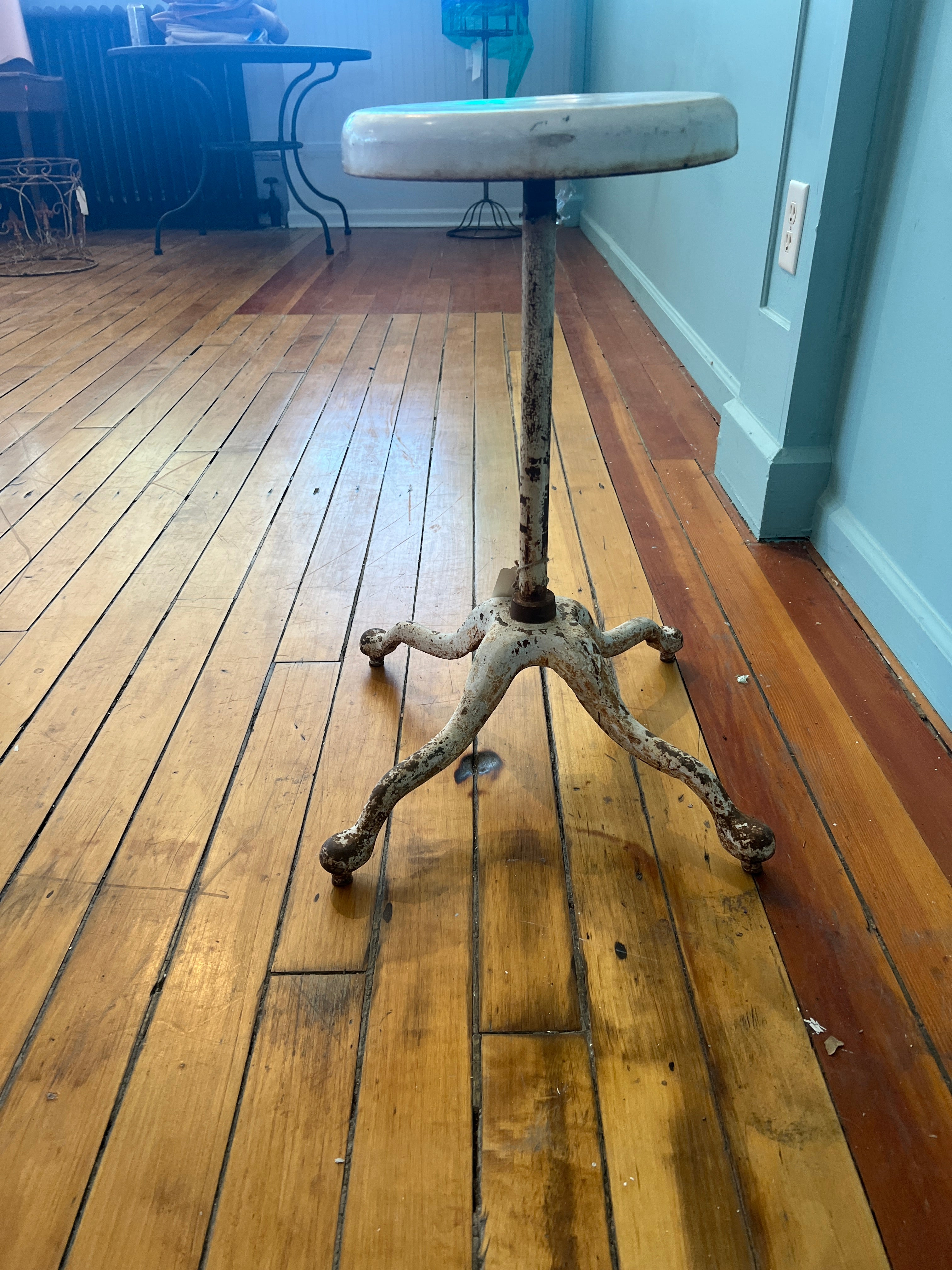 White Cast Iron Piano Player's Stool