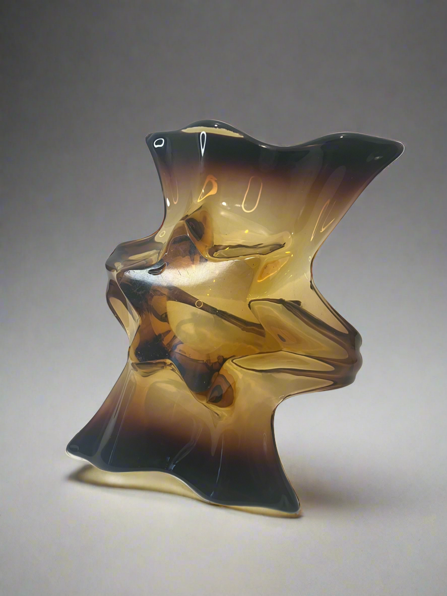 Mid Century Amberina Style Glass Art Dish