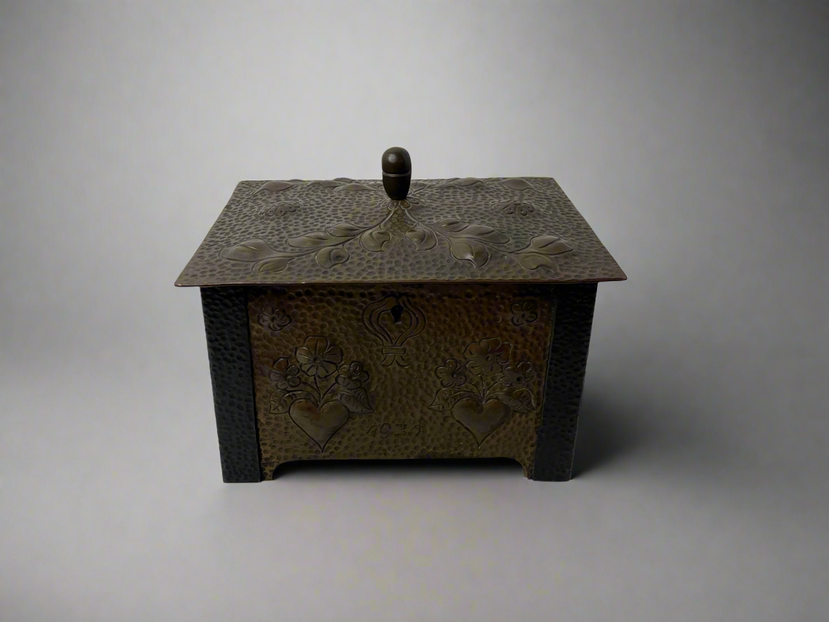1934 handmade copper trinket box with lock and key