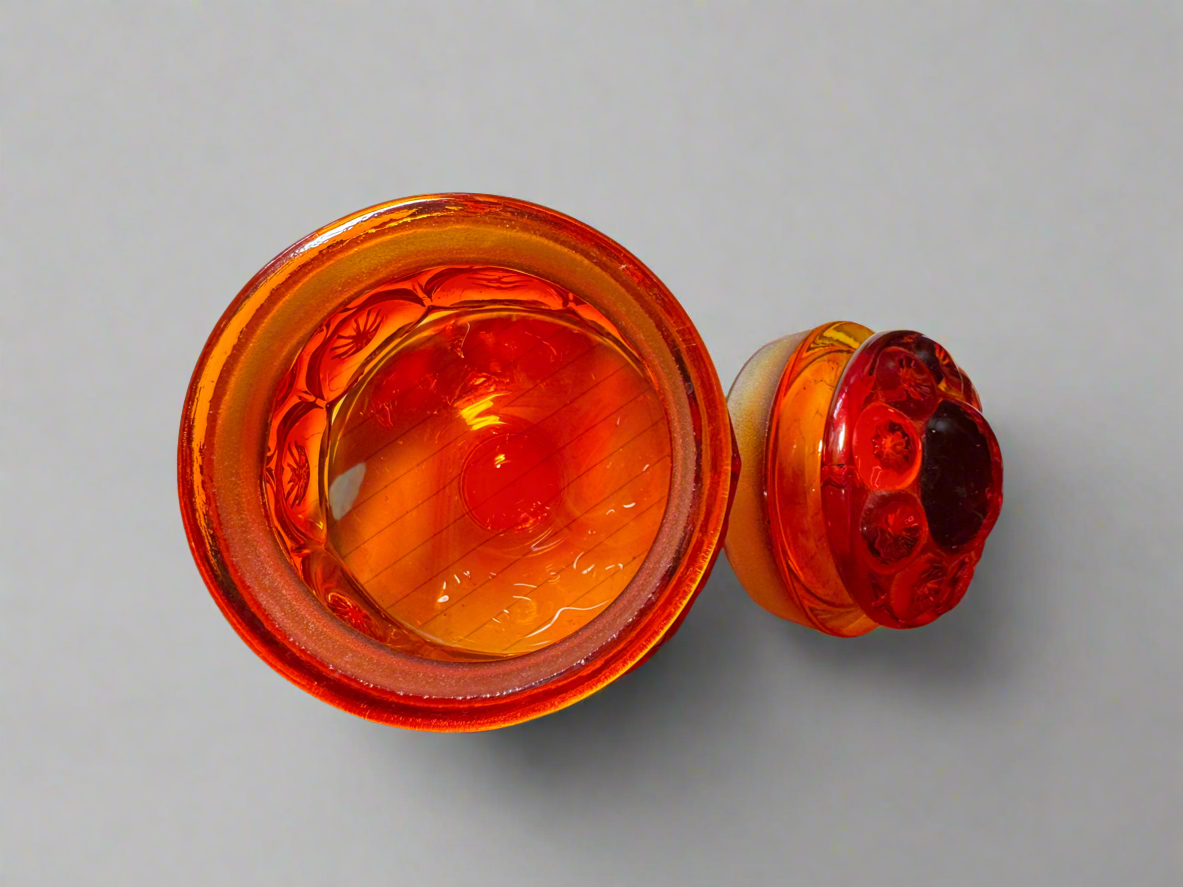 L. E. Smith Orange Raised Sunburst Moon Style Vanity Jar