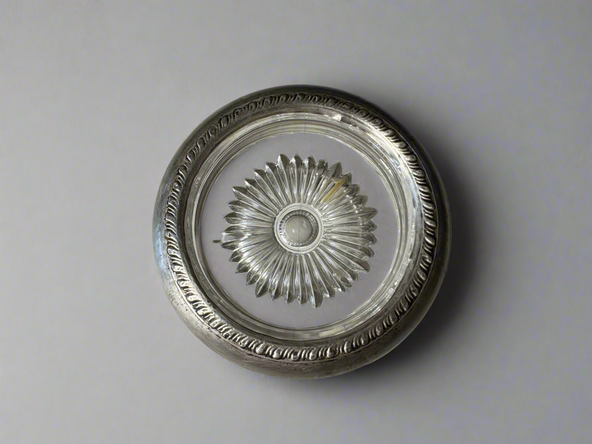 Vintage Silver Rimmed Glass Coasters (Pair)