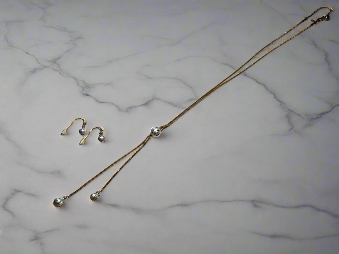 Avon Silver Bead Necklace And Earring Set