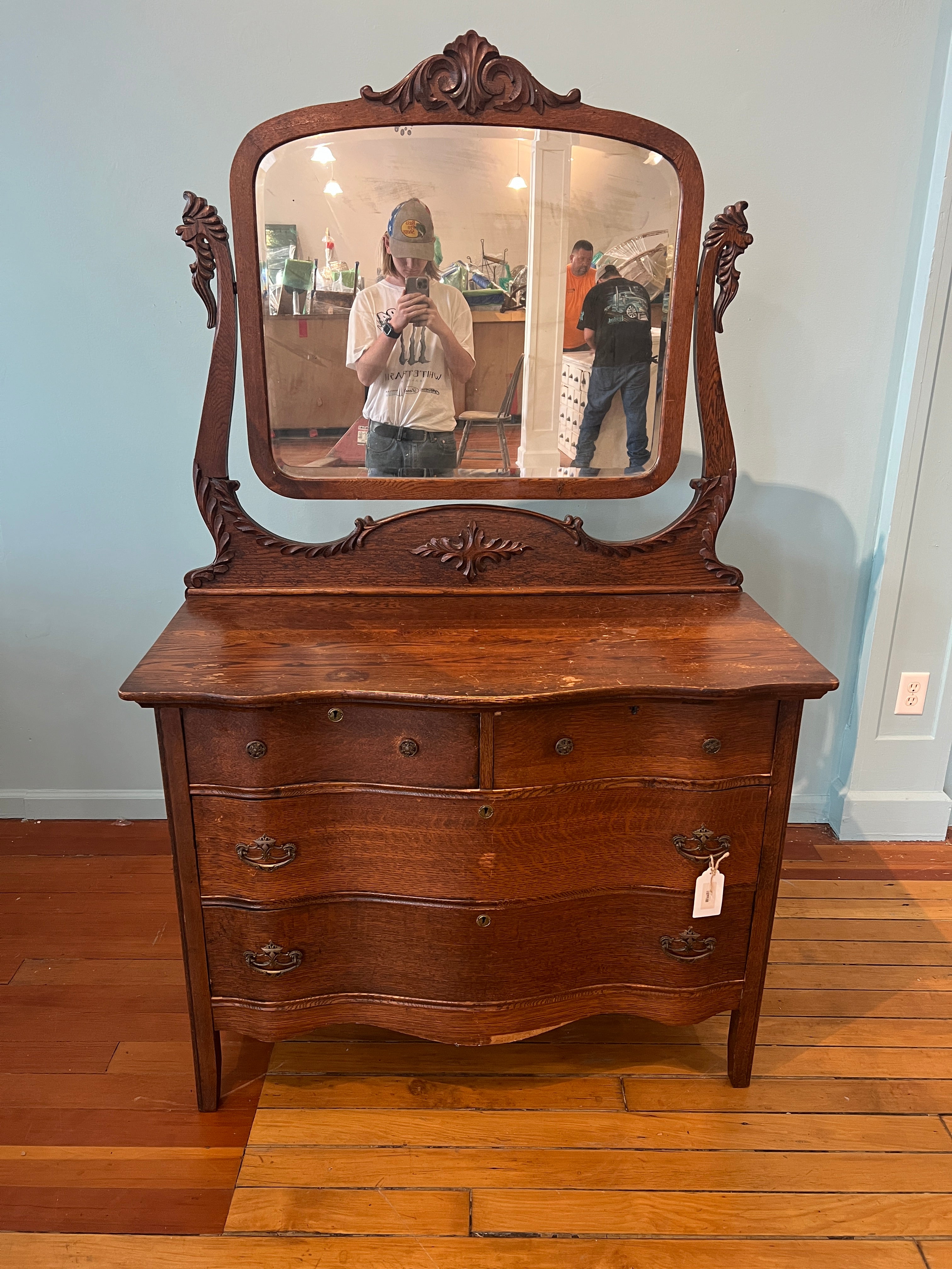 Antique Serpentine Dresser w/ Mirror