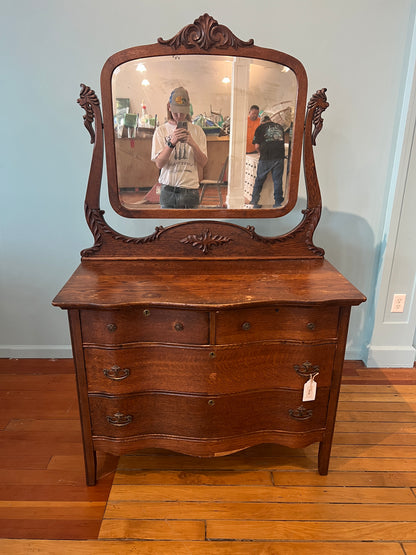 Antique Serpentine Dresser w/ Mirror