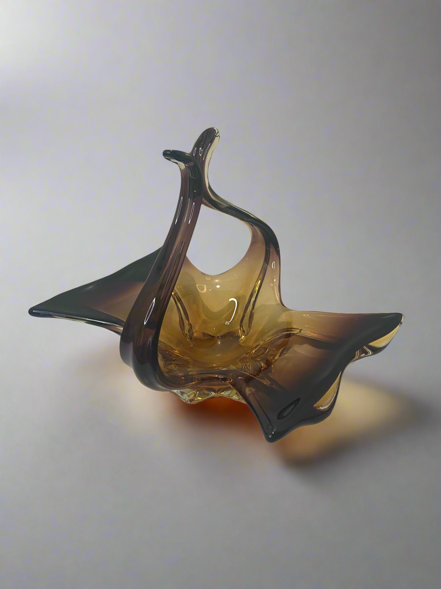 Mid Century Amberina Style Glass Art Dish