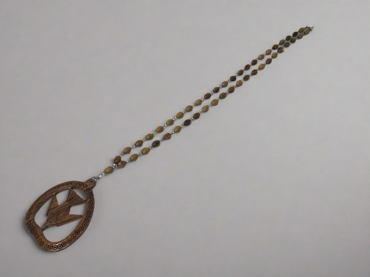 Vintage Wooden Carved Beaded Dove Necklace