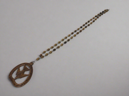 Vintage Wooden Carved Beaded Dove Necklace