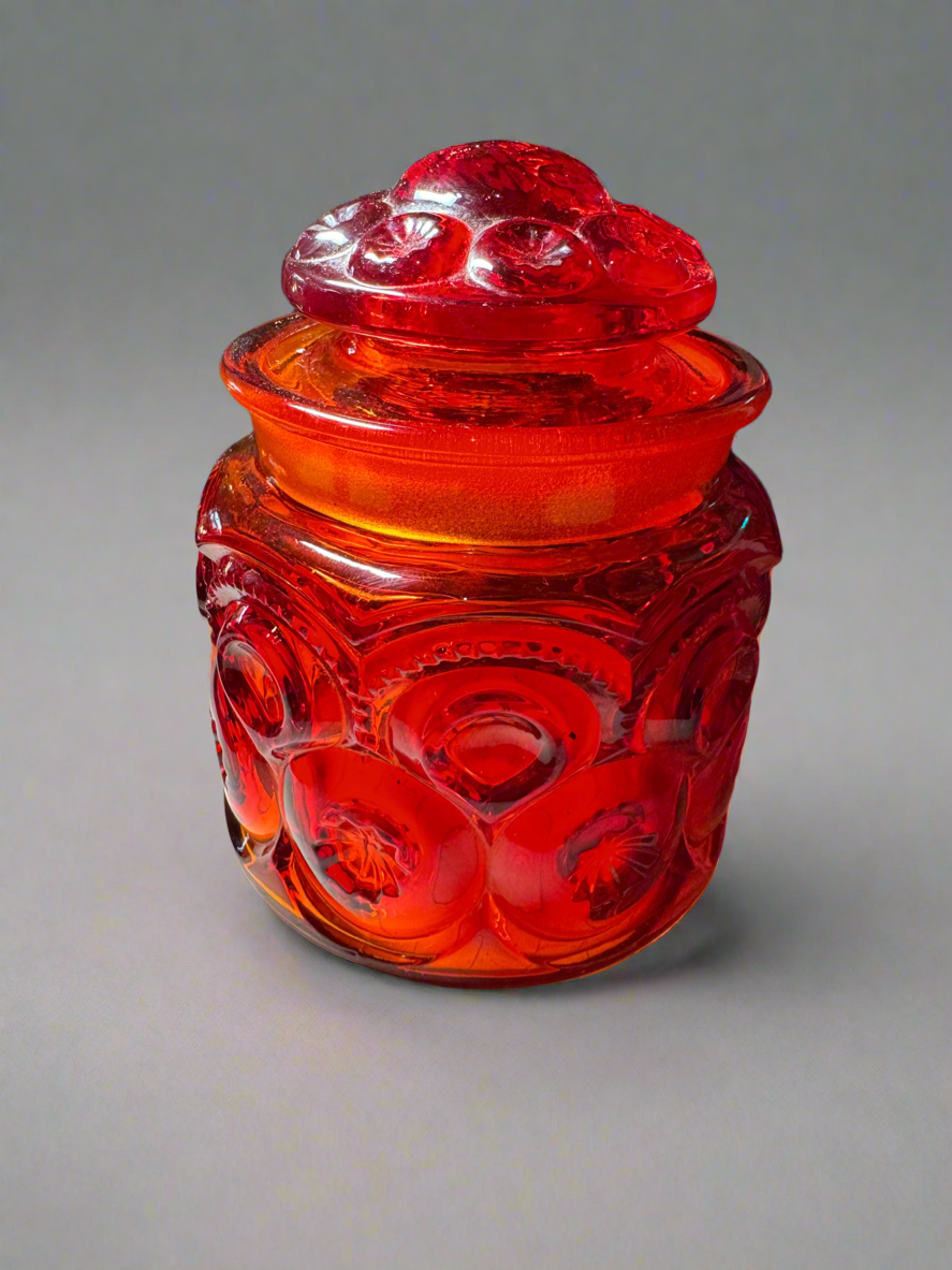 L. E. Smith Orange Raised Sunburst Moon Style Vanity Jar