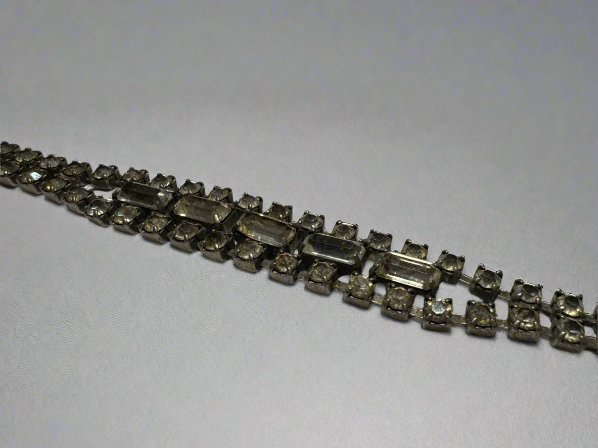 Vintage Multi Row Silver Rhinestone Bracelet