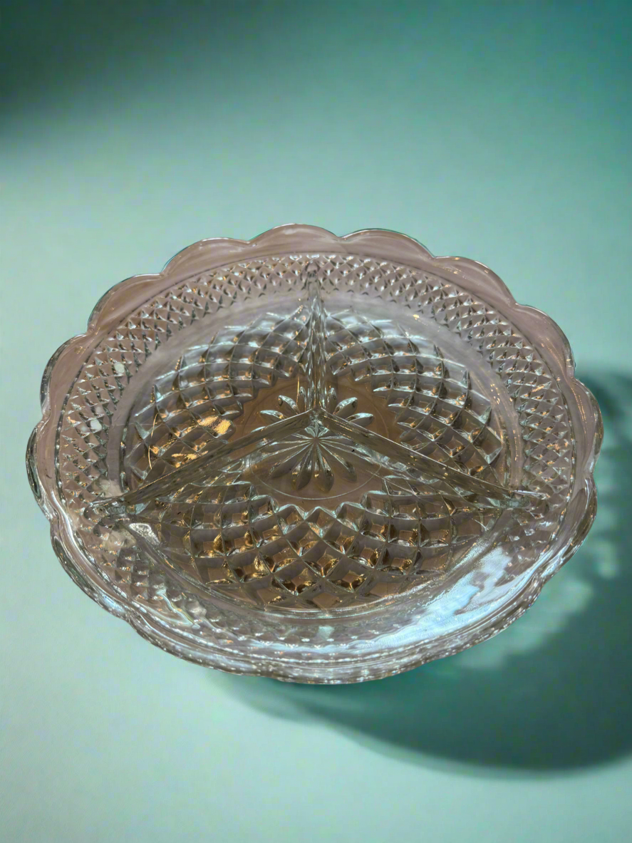 Pressed Glass Divided Serving Dish