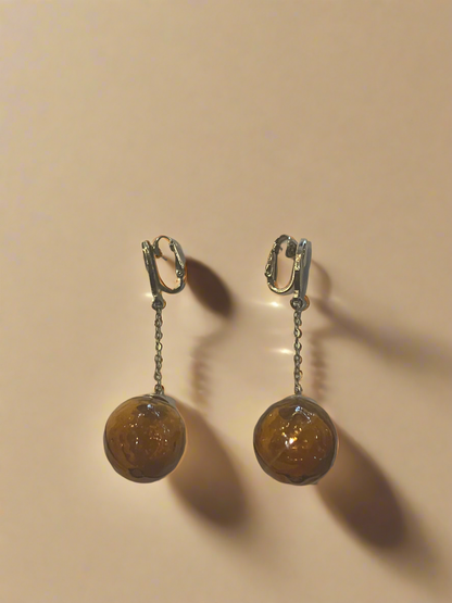 Amber Globe Dangling Earrings