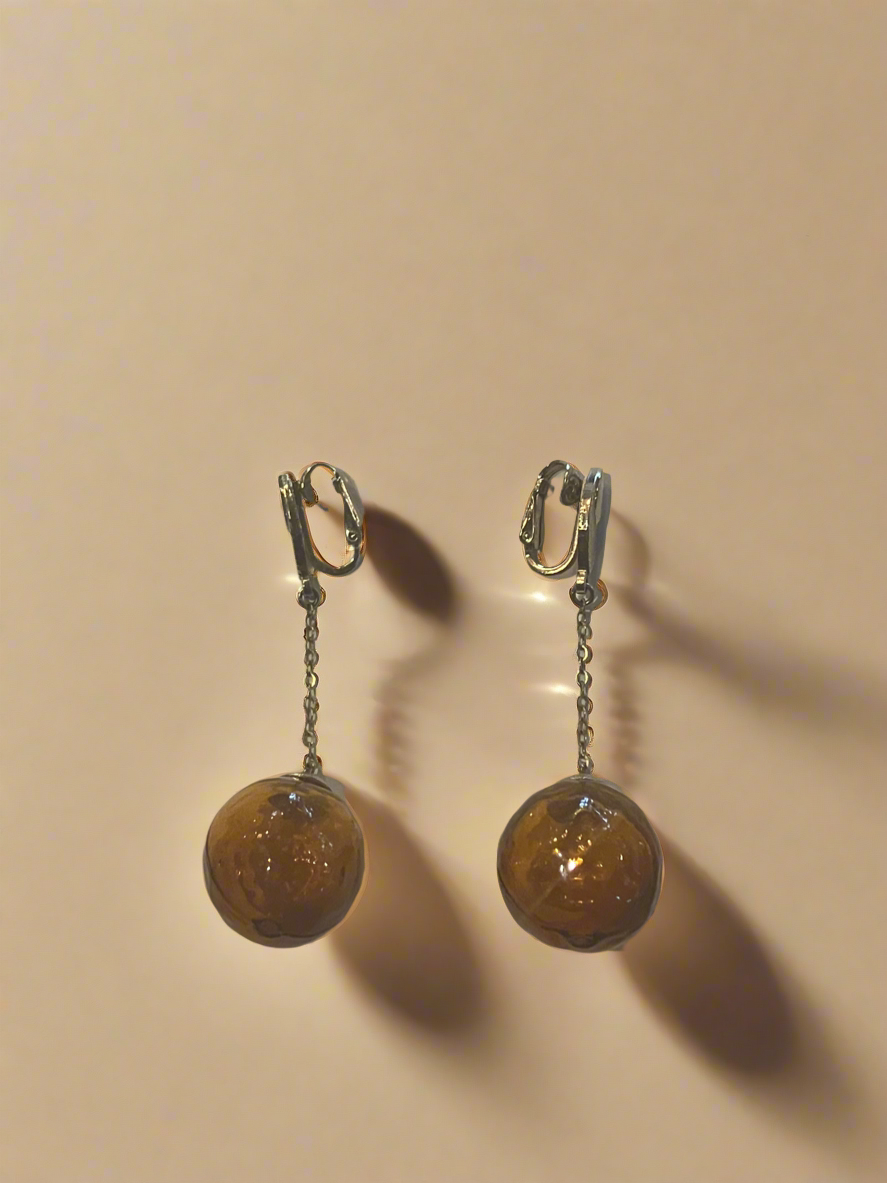 Amber Globe Dangling Earrings