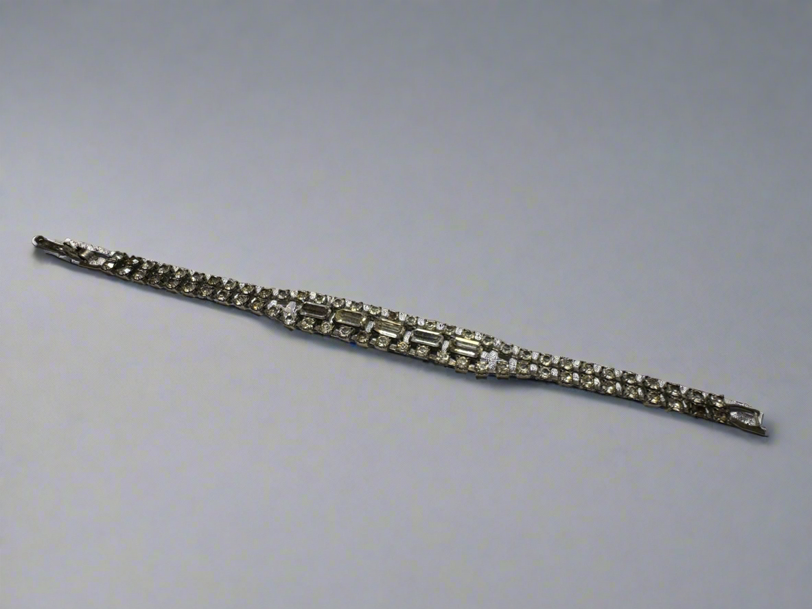 Vintage Multi Row Silver Rhinestone Bracelet