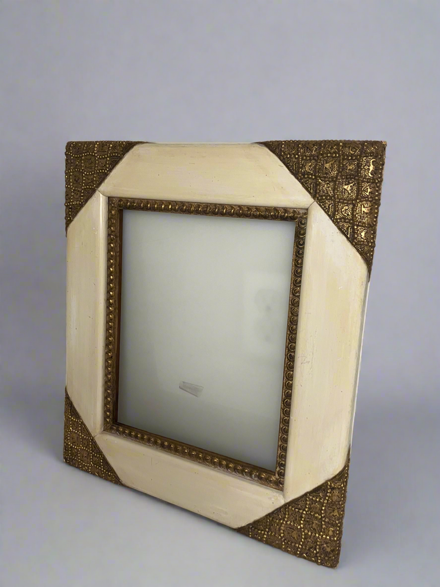 Moroccan Style Ivory And Gold Colored Detailed Picture Frame