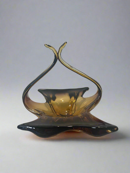 Mid Century Amberina Style Glass Art Dish