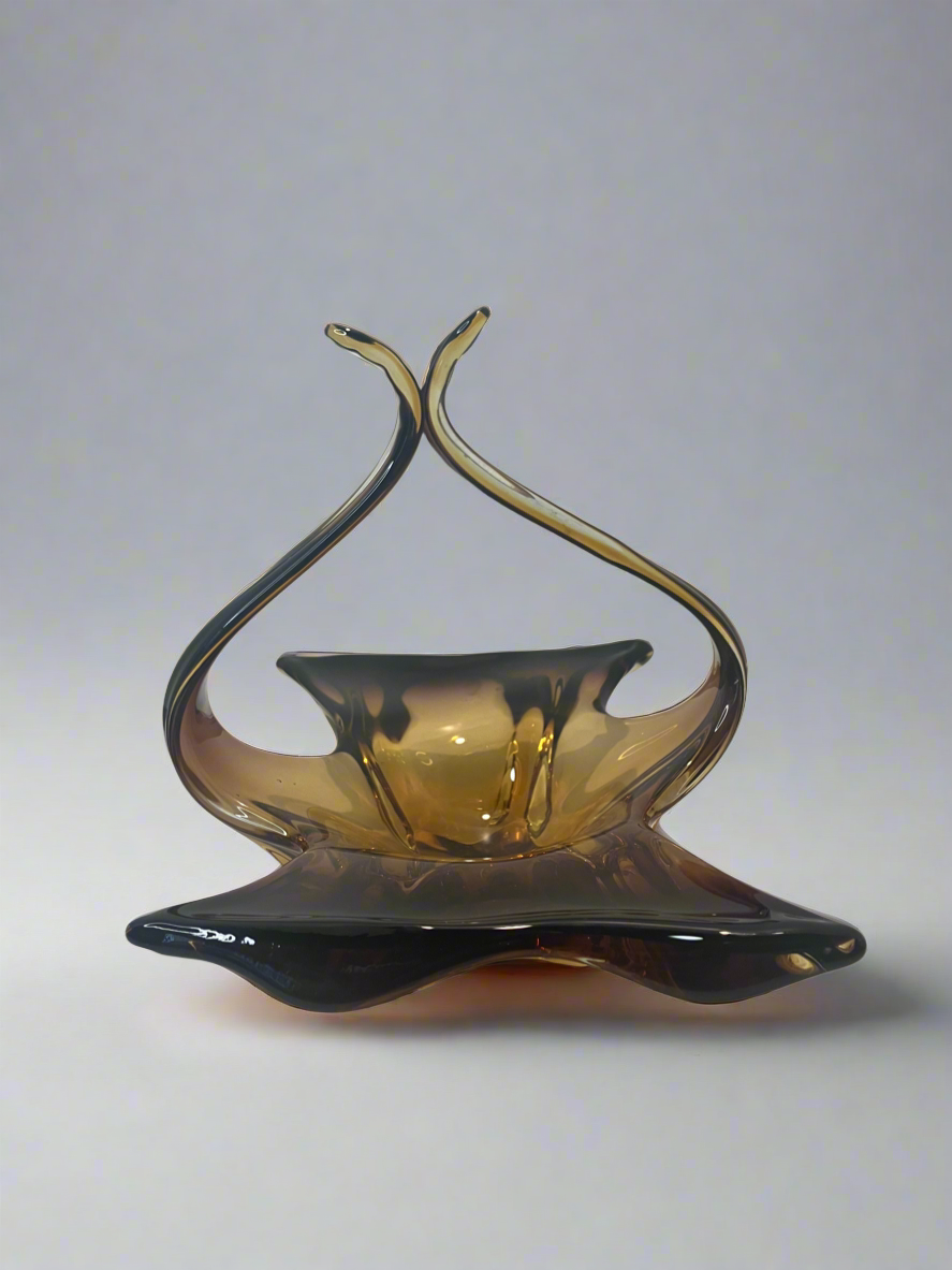 Mid Century Amberina Style Glass Art Dish