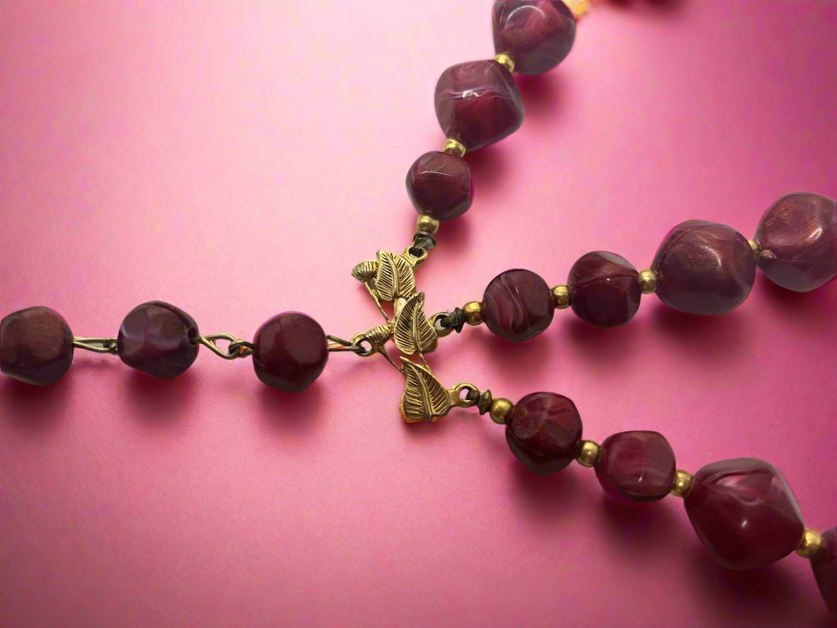 Vintage 3 String Magenta Resin Necklace