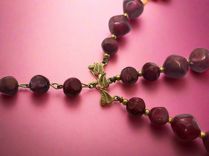 Vintage 3 String Magenta Resin Necklace