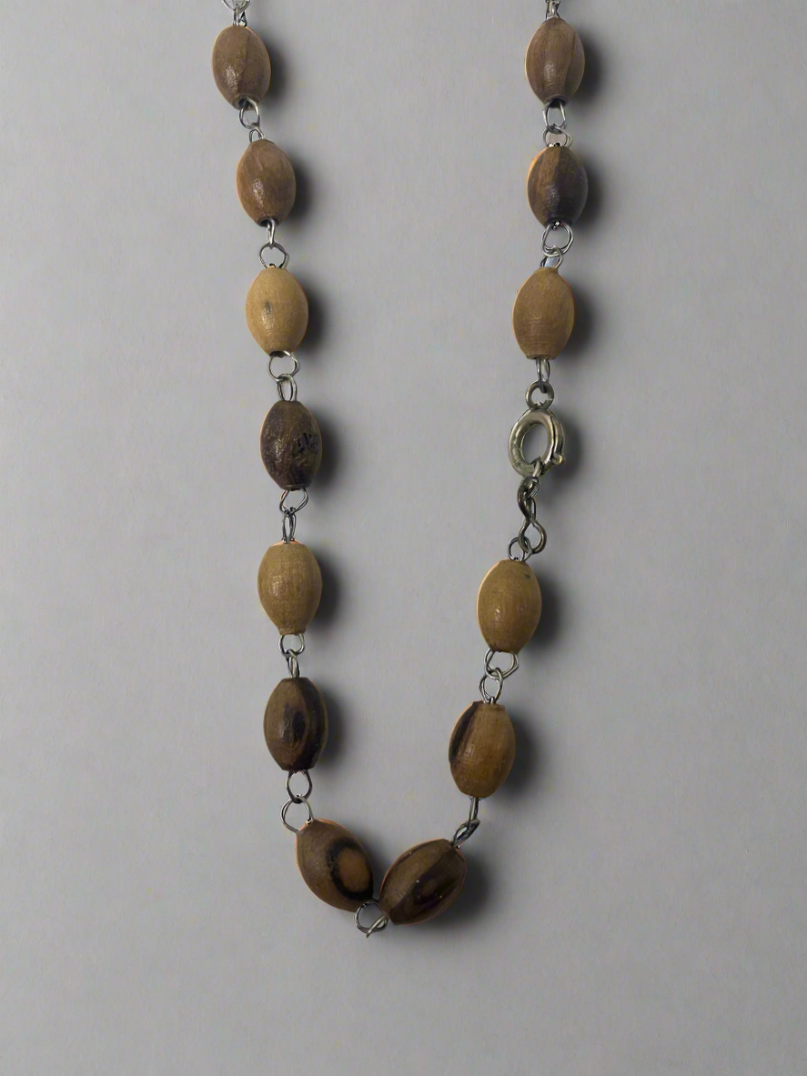 Vintage Wooden Carved Beaded Dove Necklace