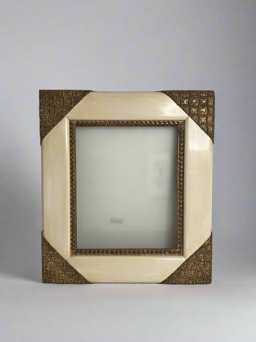 Moroccan Style Ivory And Gold Colored Detailed Picture Frame