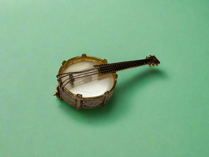 Vintage Damascene Spanish Banjo Brooch