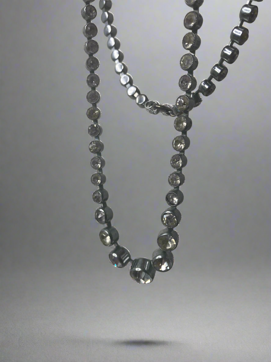 Vintage Czechoslovakian Bezel Set Rhinestone Necklace