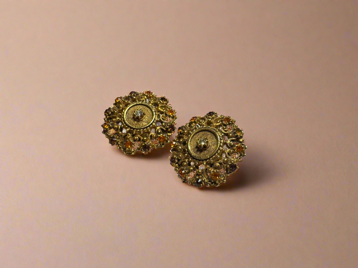 Vintage Florenza Filigree Style Gold Toned Earrings