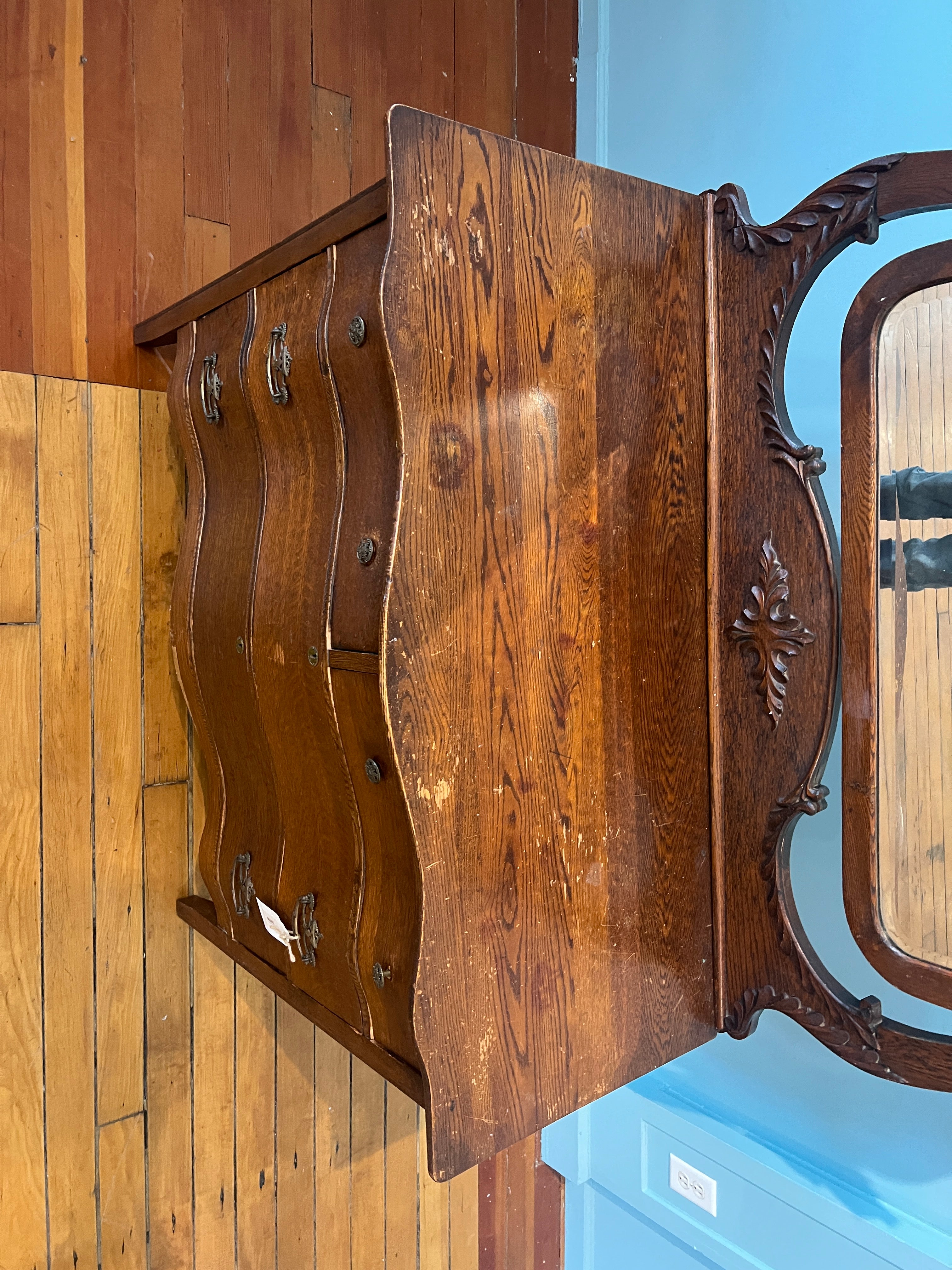 Antique Serpentine Dresser w/ Mirror