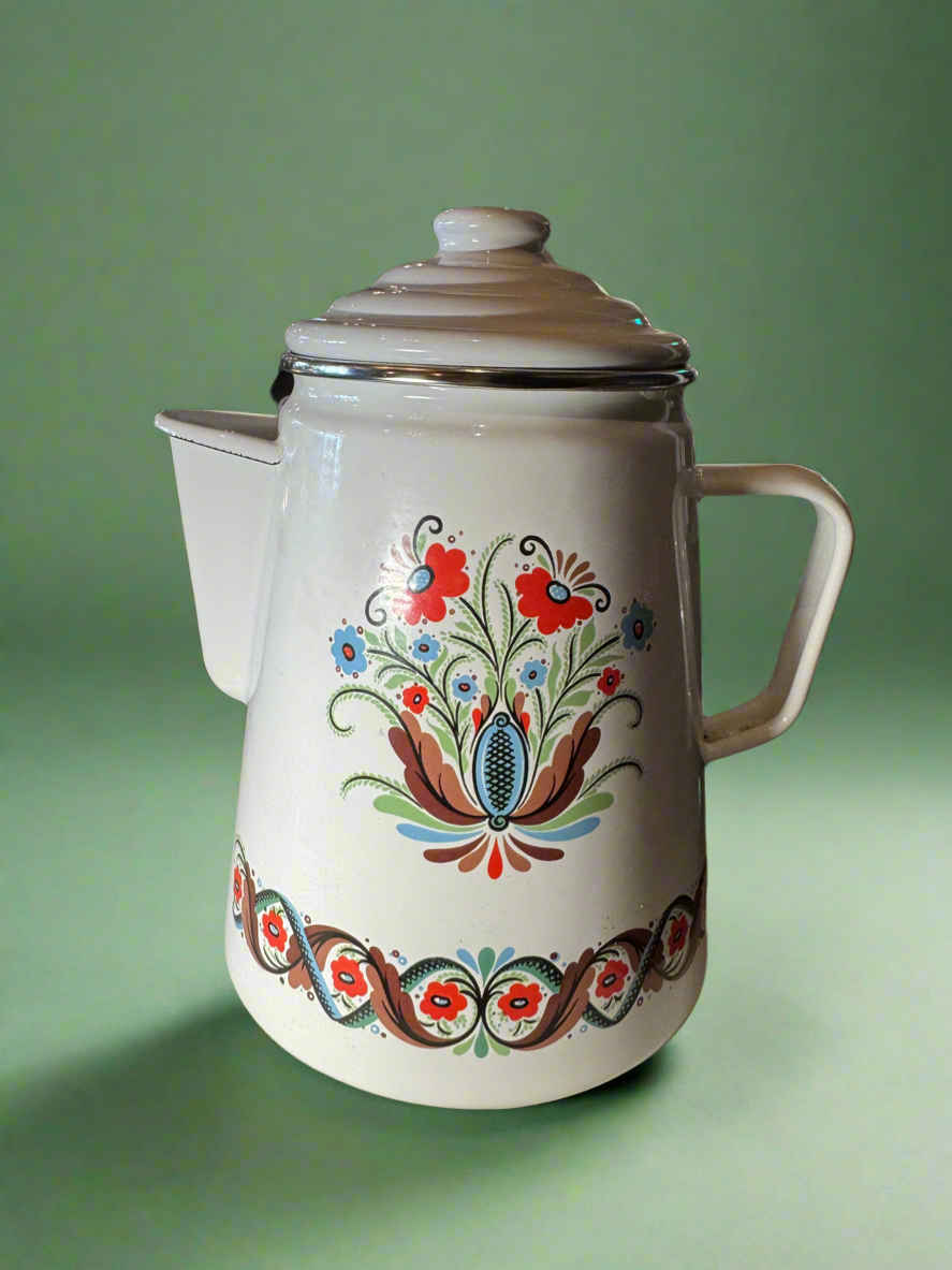 Vintage Enamelware Folk Coffee Pot