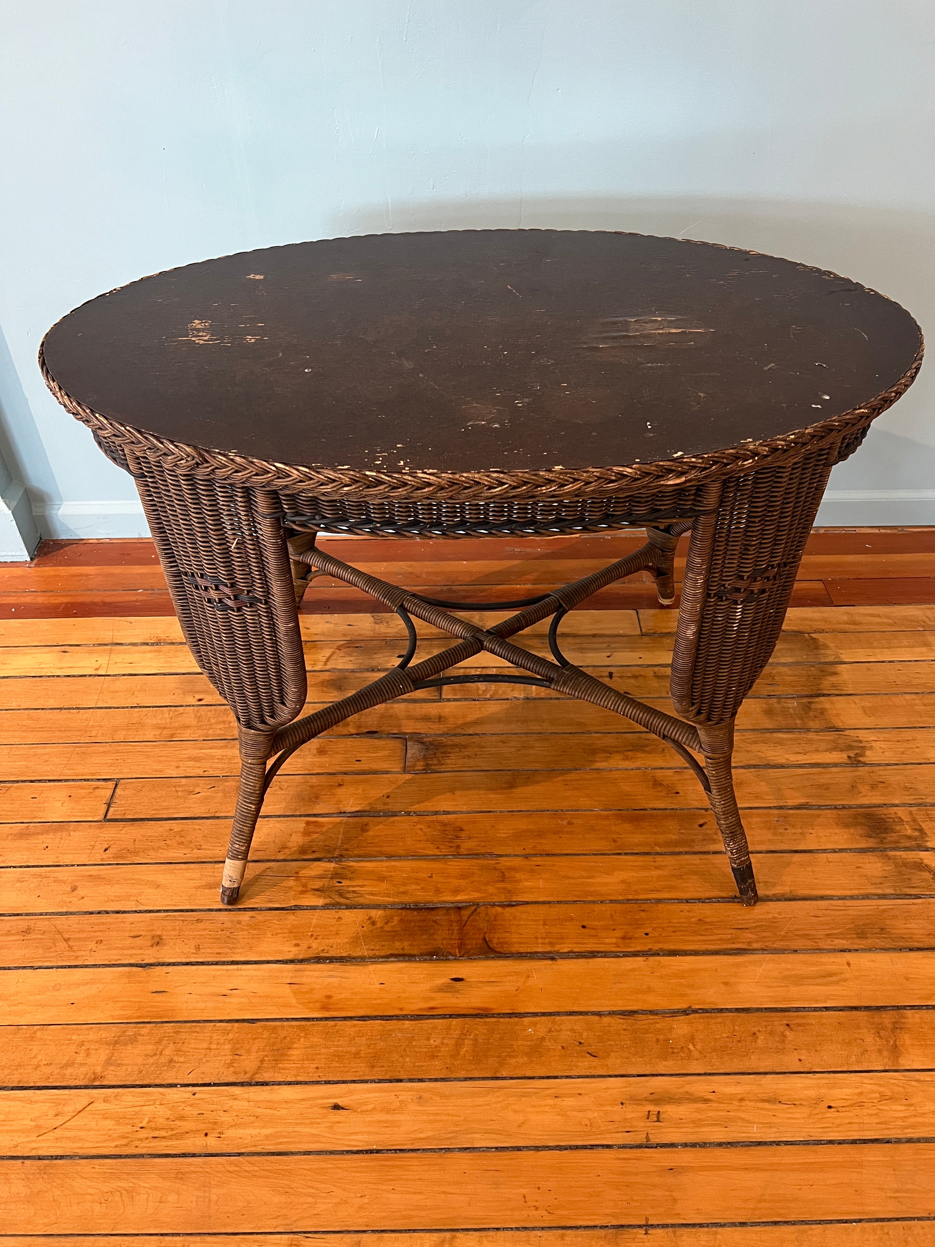 Vintage Oval Wicker Table