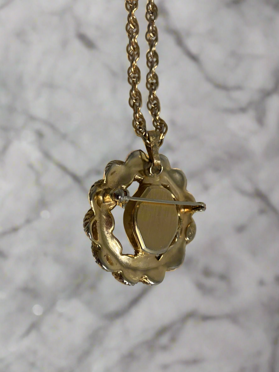 MJM Gold Toned Clock Brooch/Necklace