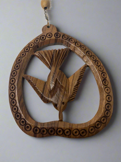 Vintage Wooden Carved Beaded Dove Necklace