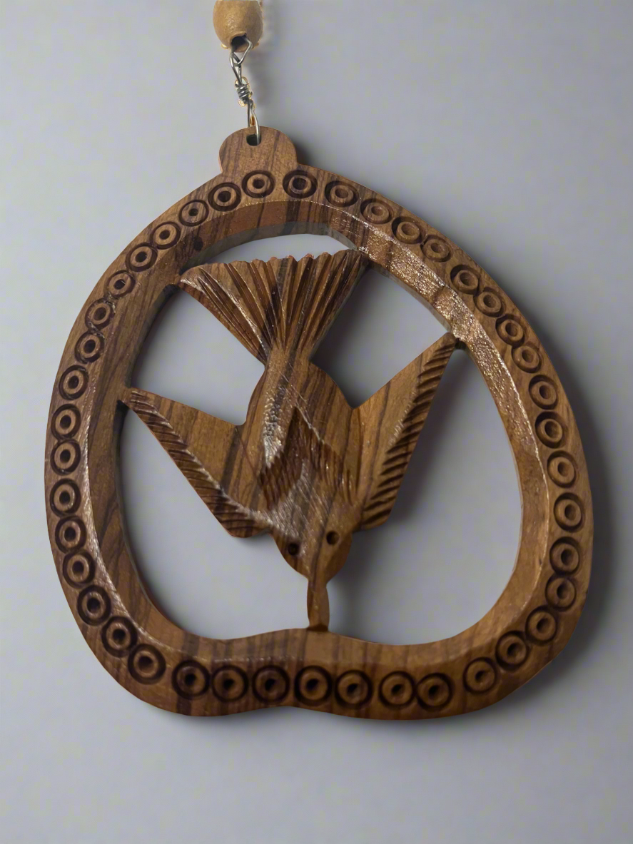Vintage Wooden Carved Beaded Dove Necklace